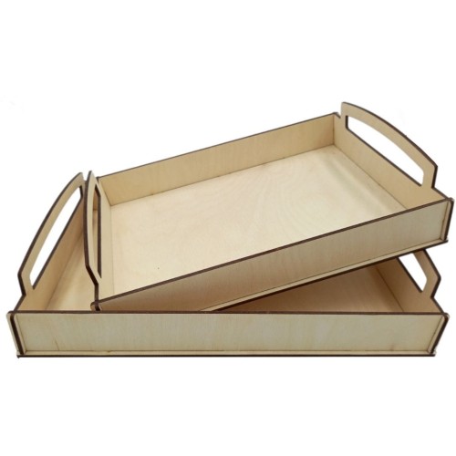 Zestaw dwóch drewnianych tacek Montessori z uchwytem